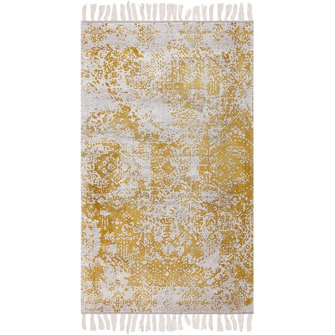 Alfombra de viscosa amarillo mostaza beige 80 x 150 cm oriental Boyali