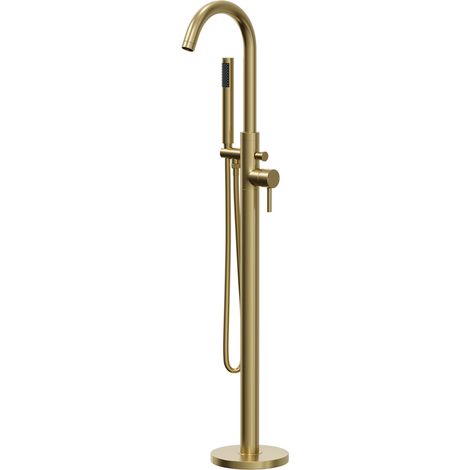 Colore Round Brushed Brass Freestanding Bath Shower Mixer Tap (1/5)