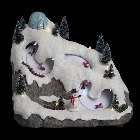 Fééric Lights And Christmas – Village de Noël lumineux et musical avec 12 LED multicolores – Piste de luge animée – Décoration intérieure festive