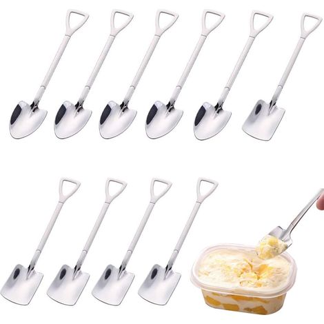 10 stuks ijs dessertlepel, roestvrij stalen spade lepel, dessert fruit roerlepel, creatieve roestvrijstalen mini-schop vorm koffie lepels voor thuis, feest, dessert, pudding (2 stijl) (1/5)