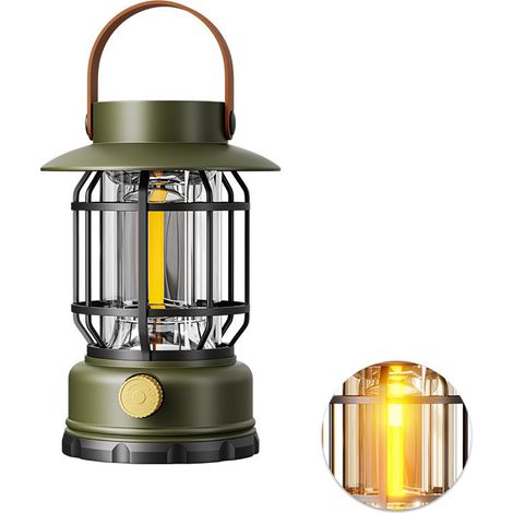 Lampada solare esterna per campeggio – Lampada portatile d’emergenza in stile retrò con tessuto militare verde, ideale per tende, accampamenti o arredamento.