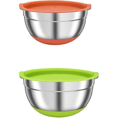 Lot de 2 bols mélangeurs avec couvercles hermétiques, bols gigognes colorés en acier inoxydable pour la cuisine, n (1/5)