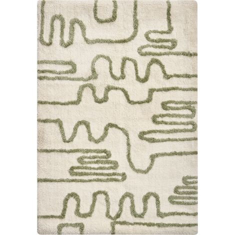 Alfombrilla de baño moderna de algodón rectangular 60 x 90 cm patrón decorativo accesorios de baño beige y verde Daharl