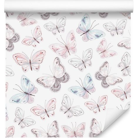 Papel pintado decorativo de mariposas en tonos pastel para salón y dormitorio, 50x1000 cm. (1/5)