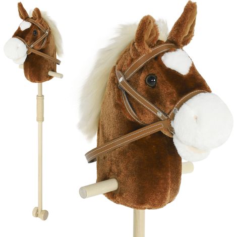 Tête de cheval avec bâton en bois, sons et roues, jouet cheval, 95 cm de haut, marron pour l'élevage des oiseaux, matériau durable, installation facile, adapté intérieur et extérieur, design pratique