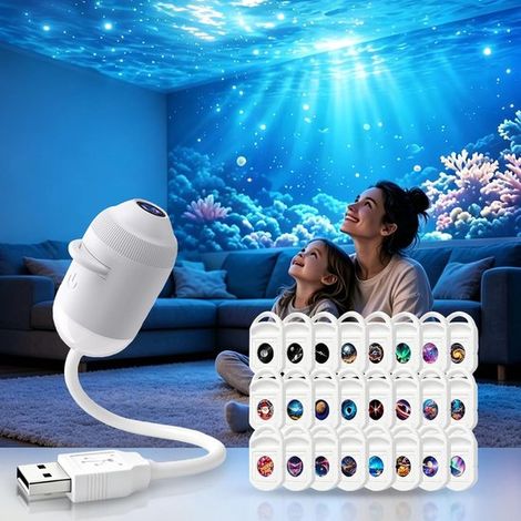 Lampe Étoile avec 24 Films - Projecteur d'étoiles - Veilleuse Projecteur - Lampe pour enfants - Rotation à 360° - Projecteur Galaxie et Océan - Alimentation USB - Décoration Chambre Blanche (1/5)