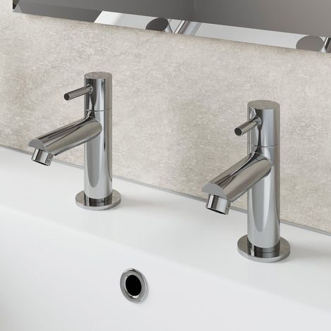 Modern Basin Hot & Cold Bathroom Taps Solid Brass Chrome Twin Lever Handles (1/5)