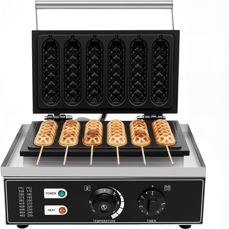 HAUTOUR Machine à gaufres en acier inoxydable professionnelle gaufre, gaufre, pour chien, minuterie, électrique, avec revêtement anti-adhésif, commercial, machine à hot-dog 50-300 °C (1/5)