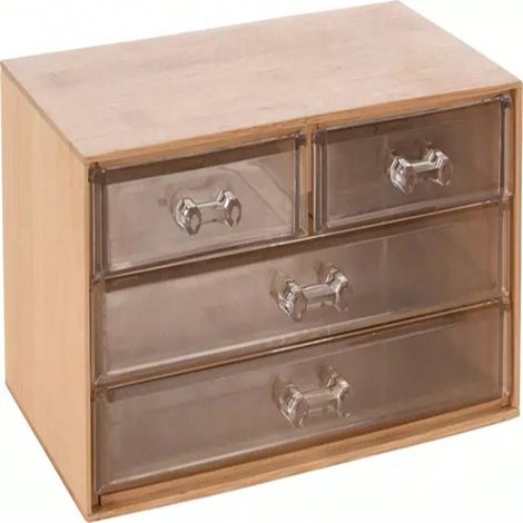 Coffret Rangement Maquillage en Bambou Naturel avec Tiroirs, Organiseur de Bureau pour Cosmétiques, Étagère Portable pour Salle de Bain, Lot de 2, Fini en Bois Clair (1/2)