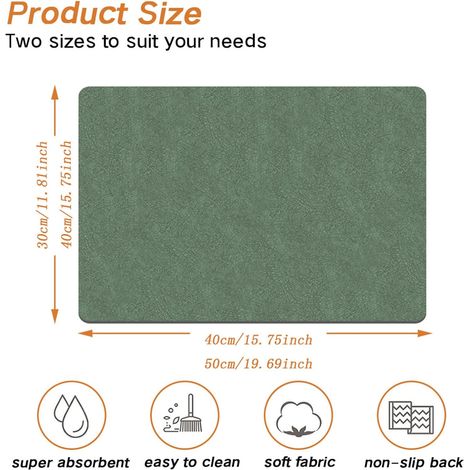 Tapis Égouttoir Absorbant Évier, Couleur Unie Tapis de Séchage pour Vaisselle/Tapis pour Évier de Cuisine Séchage Rapide/Tapis Vaisselle Egouttoir pour Cuisine (30x40cm,Bleu) (1/4)