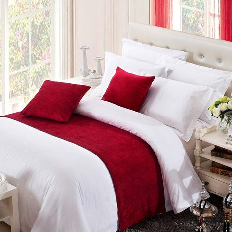 1 Chemin de lit,Tissu chenille,Rouge,180x50cm,Pour lit 120cm,Chambre,salon