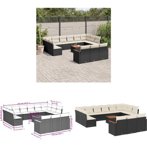 14-tlg. Garten-Sofagarnitur mit Kissen Schwarz Poly Rattan - Gartenmöbel Set - Gartensorte - Outdoor Möbel - Lounge Sofa - Esstisch - Home & Living (1/3)