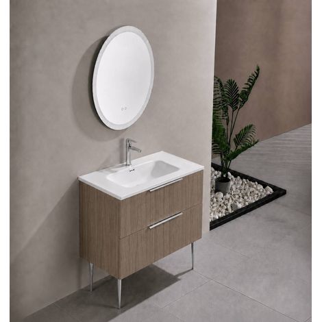 Meuble salle de bain KANO 120 cm sur pieds avec vasque céramique coloris chêne prémonté (1/5)