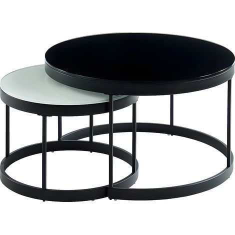 Tables basses gigognes BILLIE - Verre trempé & métal - Noir et Blanc