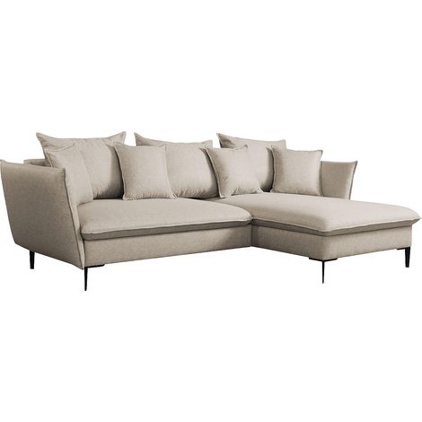 Canapé d'angle convertible en tissu beige LAZARE - Angle droit