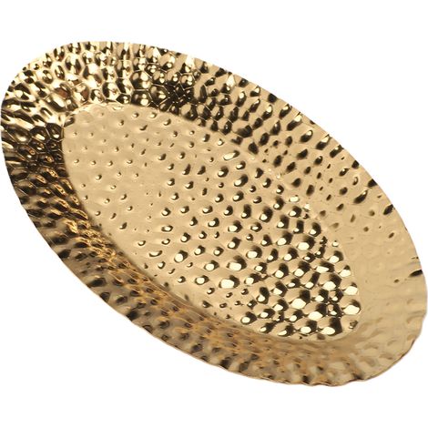 Plateau de service en acier inoxydable, finition martelée, assiette à serviettes décorative pour collations, Desserts, Fruits, lavable au lave-vaisselle, doré (1/5)