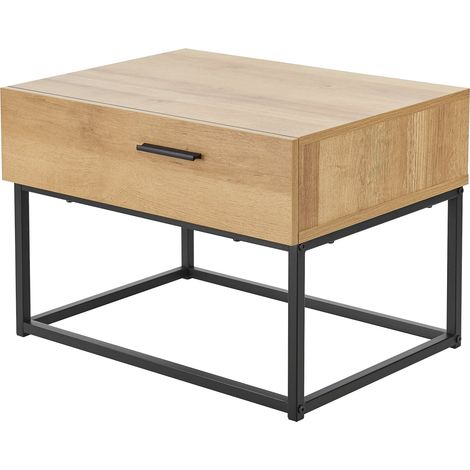 Table de chevet métal 39 x 55 x 40 cm noir effet chêne (1/5)