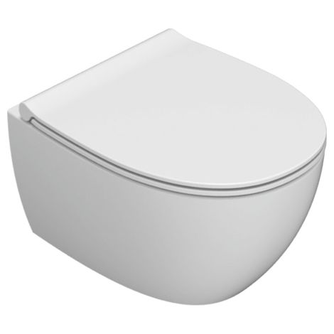 Vaso sospeso senza brida in ceramica 48x37 cm Globo 4All MDS04BI  Bianco - Ceramica - Con copri wc