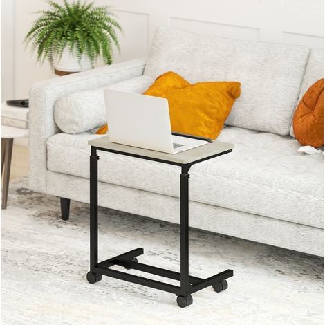 Mesa auxiliar en C 55x36x62.5-82.5 cm roble en madera con altura regulable y ruedas (1/5)