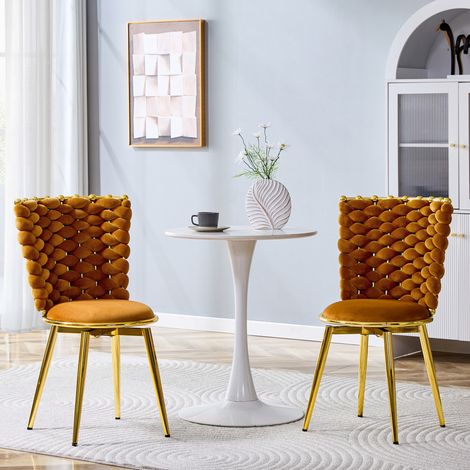 CHICFURN Set 2 sedie da pranzo 49,7 x 54,8 x 86,3 cm velluto arancione, gambe oro (1/5)