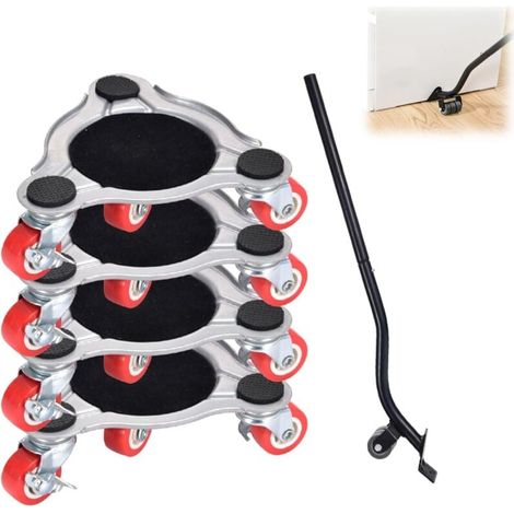 Lot de 4 Roulettes Déménagement Lourde 400kg, Chariot de Levage pour Meubles, Plaque Mobile Pivotante avec Frein, Déplacement Facile pour Canapé, Armoire, Buffet (1/5)