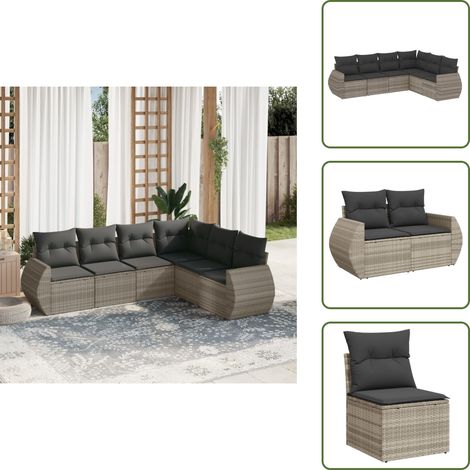 The Living Store 6-tlg. Garten-Sofagarnitur mit Kissen Hellgrau Poly Rattan - Gartensessel (1/5)