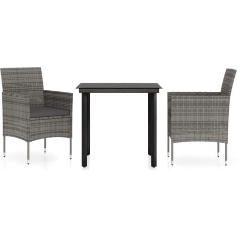 Ensemble de salle à manger de jardin et coussins 3pcs Gris-noir 2 (1/5)