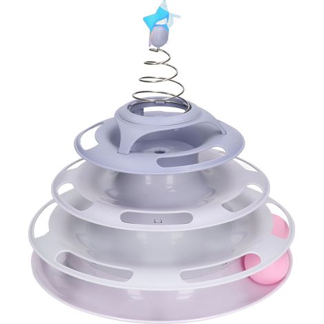 Plateau tournant interactif à 4 niveaux avec balles et étoile à ressort pour chatons (violet) - Idéal pour lutter contre l'ennui (1/5)