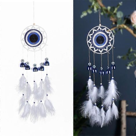 Attrape-rêves tissé à la main, décoration murale œil bleu pour chambre de fille, fenêtre (1/4)