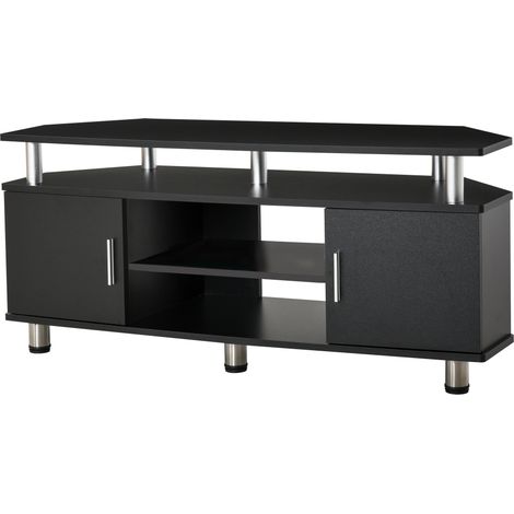 Mobile/panca porta TV in legno per televisori fino a 55 pollici con ampio piano, armadietti con ante e vano a giorno per soggiorno o camera da letto, 120 x 40 x 52 cm, nero.