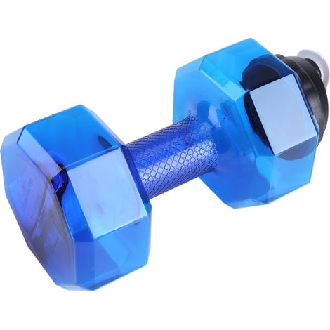 Blaue, hantelförmige Sport-Trinkflasche mit großem Fassungsvermögen, ideal für Krafttraining und Fitnessstudio-Workouts. (1/3)