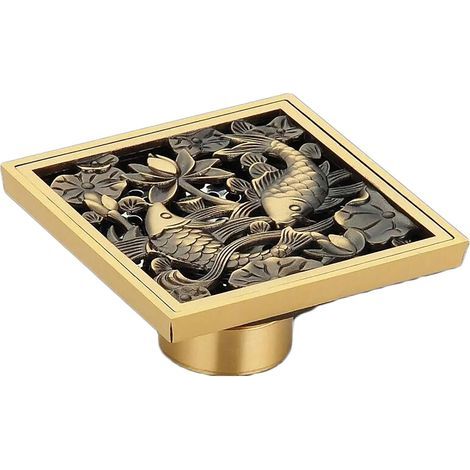 Desagüe de piso, protectores de desagüe, protector de desagüe de ducha de latón, filtro Euro Retro para atrapar cabello en desagües de piso, colador de desagüe de piso cuadrado antiolor para cocina (1/5)