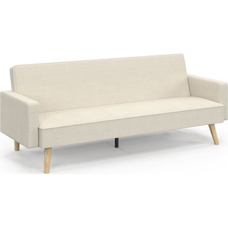 Canapé droit scandinave 3 places convertible LARS en velours côtelé beige (1/5)