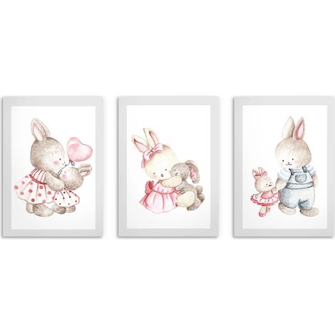 Pósters infantiles Set conejitos pastel Cuadro para habitación infantil 30x40 (1/5)