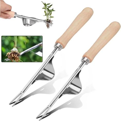 2 Pièces Désherbeur Manuel, Outil de Désherbage Manuel, Désherbeur à Main, Extracteur de Mauvaises Herbes en Acier Inoxydable avec Poignée Bois, Jardinage Arrache Pissenlit, pour Jardin (1/4)