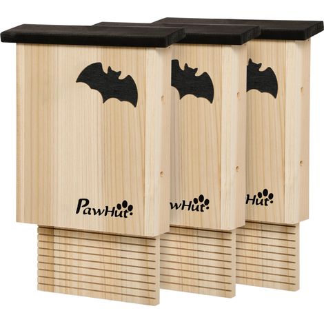 PawHut Set Bat Box con 3 Casette per Pipistrelli in Legno di Abete per Esterni