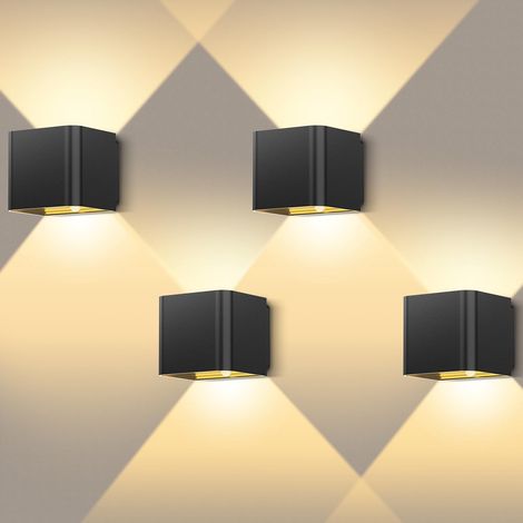 4 Stücke LED Aufladbar Wandleuchte mit Bewegungsmelder , Wandlampe Auf und ab Einstellbarer Lichtstrahl 3000K Warmweiß IPX4 Wasserdichte Wohnzimmer Garten Schwarz (1/5)