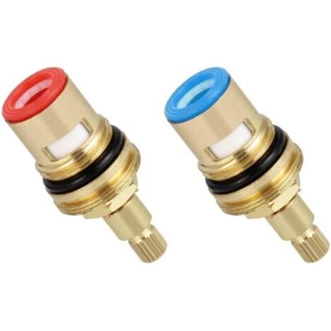 2Pcs Tête a Disques Céramique, 1/2" Cartouches Céramique, Universelles de Rechange pour Robinet en Laiton 20 Crans x 53mm Rechange pour Cusine, Salle de Bain (Chaud et Froid)