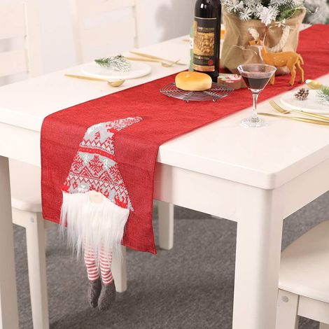 Chemin de table de Noël en lin sur le thème du Père Noël 180 cm Rouge 1pcs Red (1/5)
