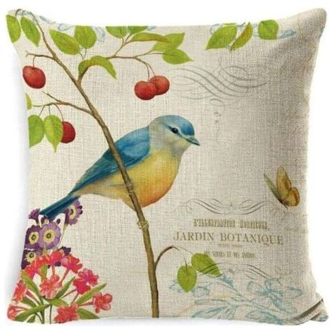 Extérieur Housse De Coussin, Lot De 4 Imperméable Fleur Et Oiseau Vert Motif Canapé Taie D'oreiller Pour Patio Jardin Salon Chambre Décoration, 45x45cm (1/5)