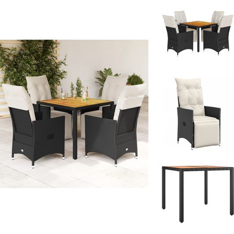 5-tlg. Garten-Essgruppe mit Kissen Schwarz Poly Rattan - Gartenmöbel - Outdoor Möbel - Relaxsessel - Lounge Set - Rattan Sessel (1/5)