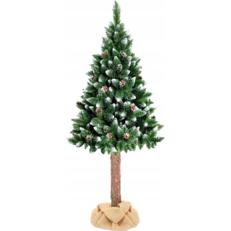 Künstlicher Weihnachtsbaum 180 cm - mit Schnee und Tannenzapfen und Holzstamm