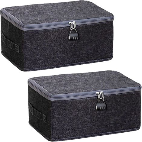 Lot de 2 boîtes de rangement verrouillables en tissu avec poignées pour vêtements, jouets (30 x 20 x 14 cm)