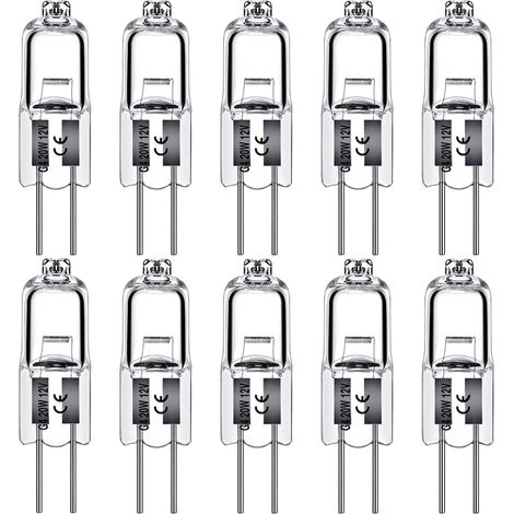 Ampoules halogènes G4 10 W 12 V, capsule transparente, culot à 2 broches, blanc chaud, dimmables, lot de 10