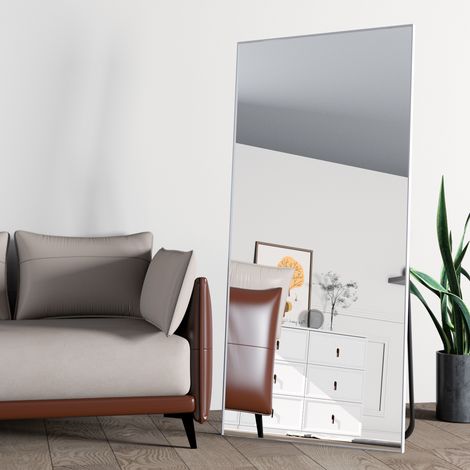 Cassilando – Miroir sur pied 165x60cm – Cadre en aluminium noir ultra-mince – Miroir arqué pleine longueur – Pour chambre, salon, salle de bain