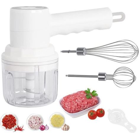 Hachoir Électrique - 250 ml - 3 Vitesses Réglables - Rechargeable USB - 2 En 1 - 1 Pièce (1/4)