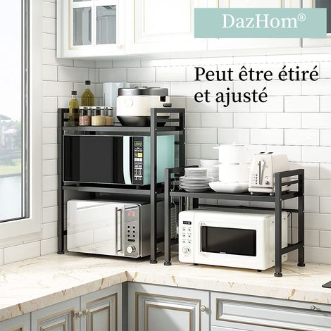 DazHom®support escamotable de four à micro-ondes,Étagère de cuisine pour micro-ondes à largeur réglable avec organisateur à 3 crochets (1/5)