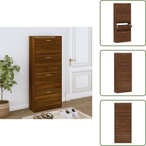 The Living Store Mueble zapatero contrachapada color marrón roble 63x24x147 cm - Armario para zapatos