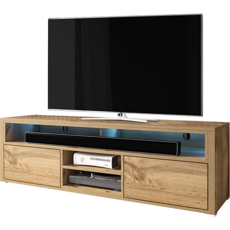 Selsey – Mobile TV moderno con luci LED – 4 nicchie aperte e 2 scomparti – Bordatura ABS – Dimensioni 42,5x137x33 cm (1/4)