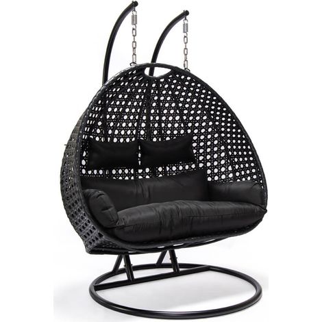 HOME DELUXE - Poltrona sospesa in polyrattan con parapioggia TWIN  Colore: Nero, Caratteristiche: inclusa copertura antipioggia